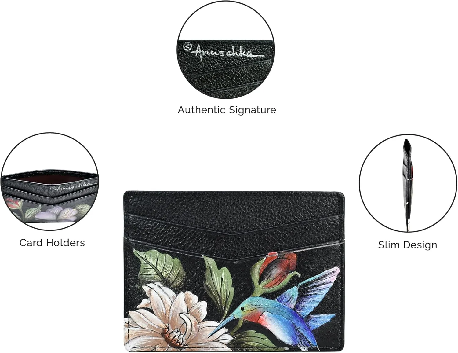Anuschka Women’s Original Hand-Painted Genuine Leather Credit Card Case - Dancing Leaves