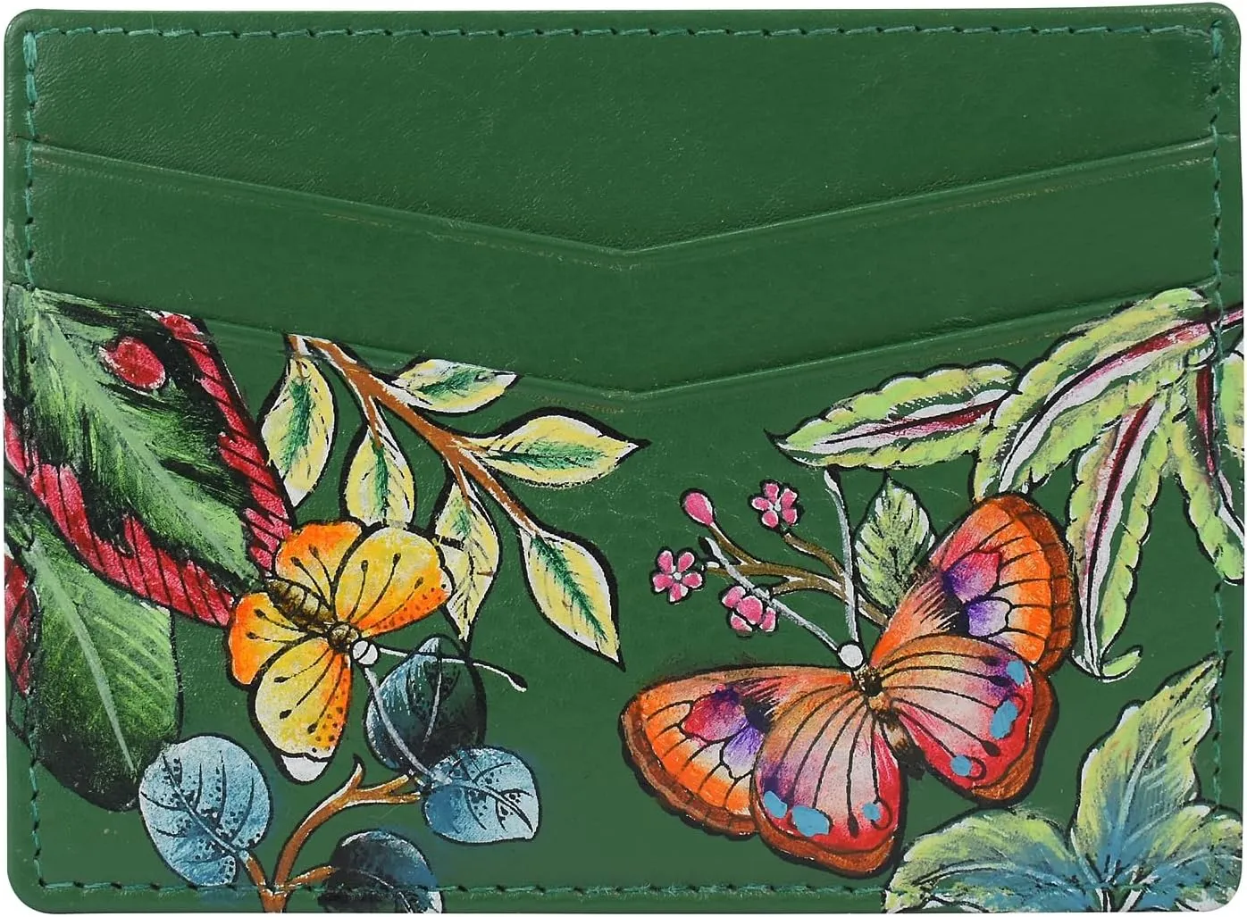 Anuschka Women’s Original Hand-Painted Genuine Leather Credit Card Case - Dancing Leaves