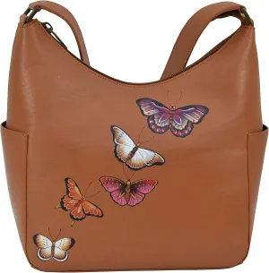 Anuschka Women's Original Hand-Painted Vegetable Tanned Leather Classic Hobo with Side Pockets