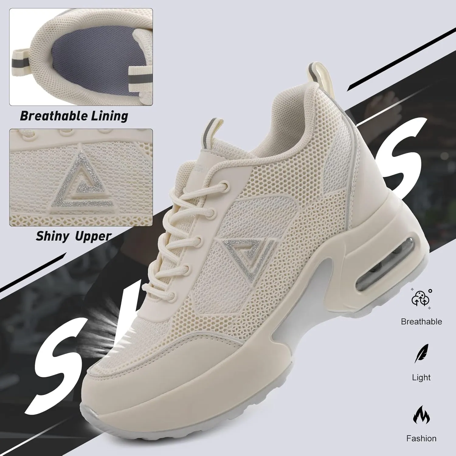 AONEGOLD Women's Wedge Sneakers Inner Heightening Walking Shoes Fashion Breathable Lightweight Air Cushion Casual Sneakers