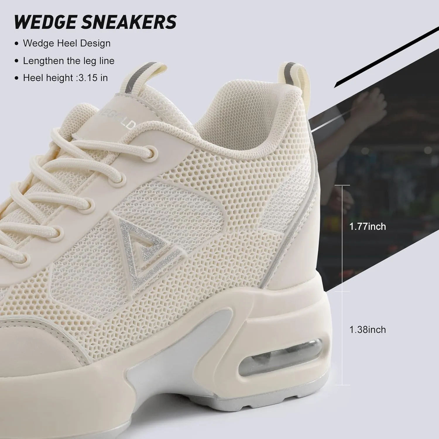 AONEGOLD Women's Wedge Sneakers Inner Heightening Walking Shoes Fashion Breathable Lightweight Air Cushion Casual Sneakers