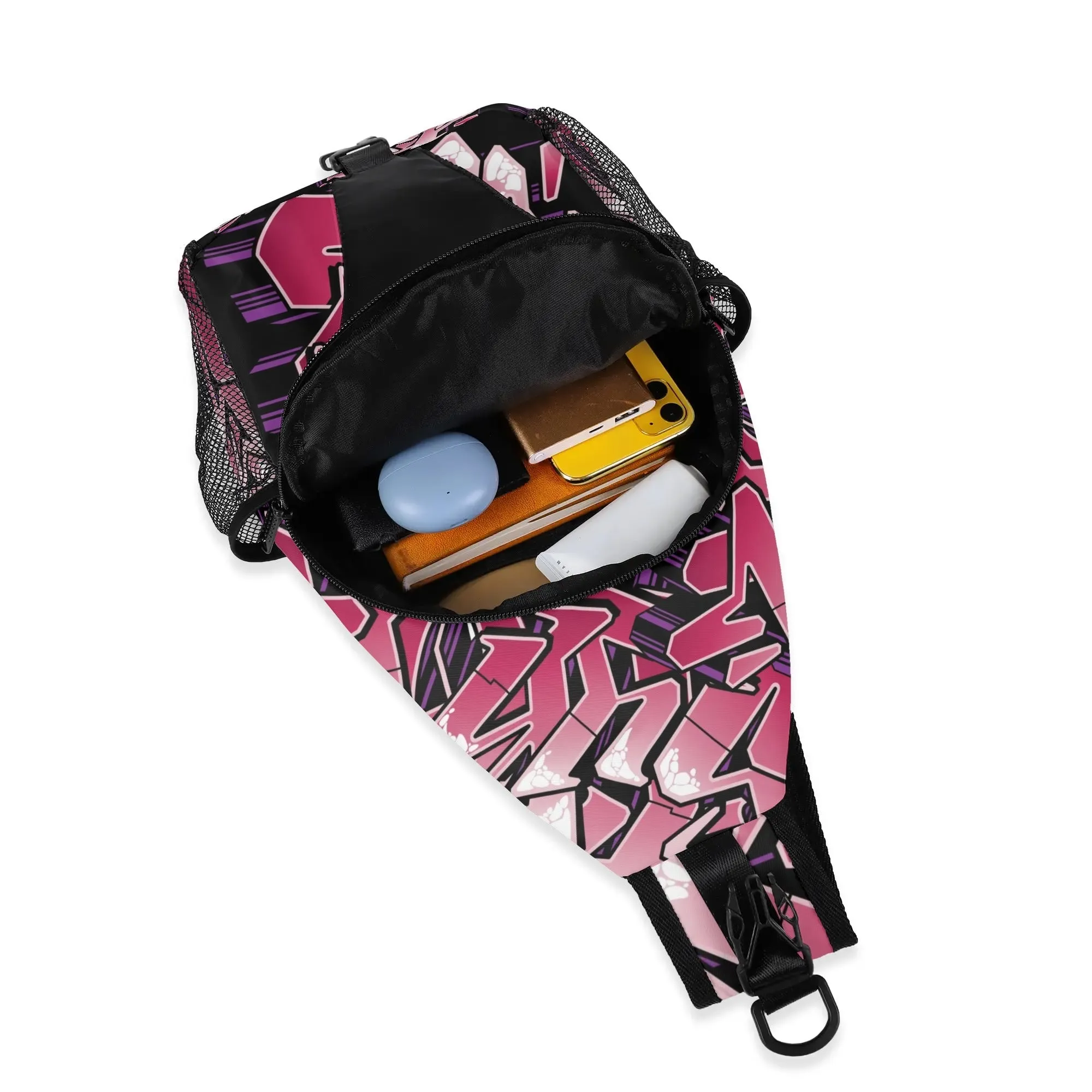 AOP Graffiti Chest Crossbody Bag with Adjustable Strap Black Cherry