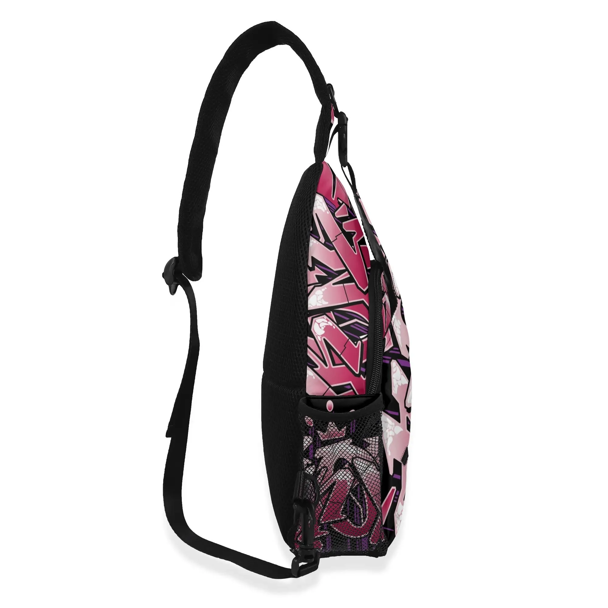 AOP Graffiti Chest Crossbody Bag with Adjustable Strap Black Cherry