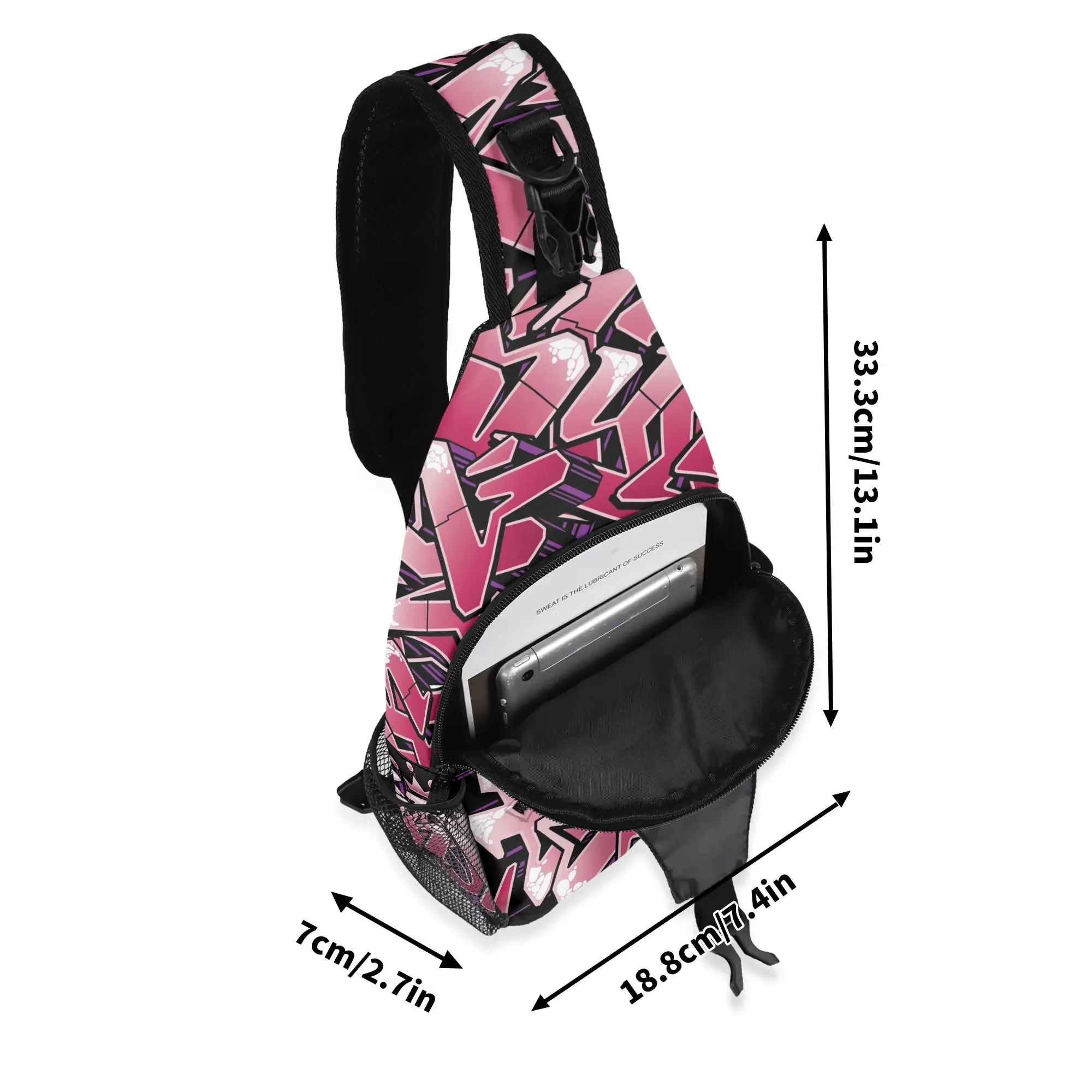 AOP Graffiti Chest Crossbody Bag with Adjustable Strap Black Cherry