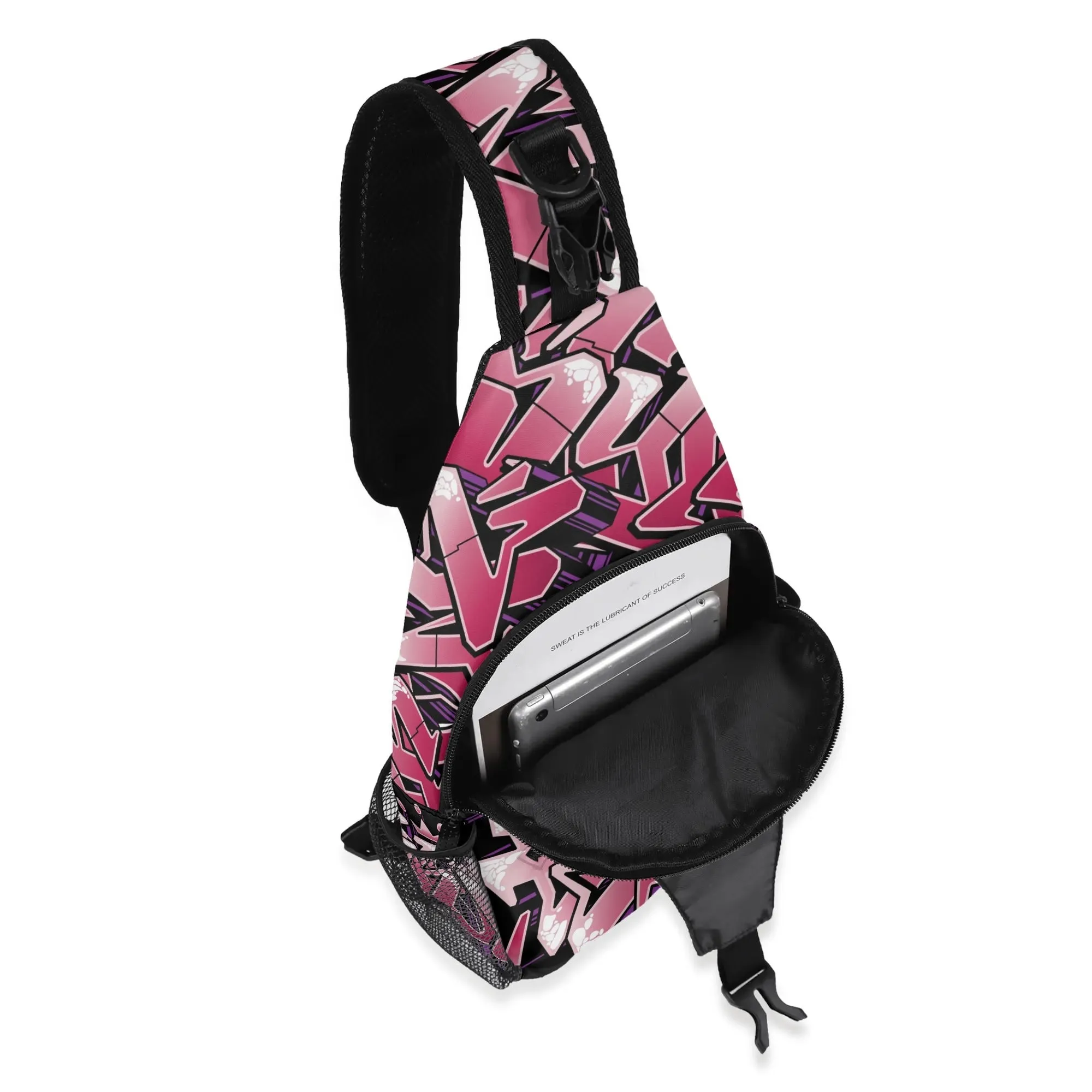 AOP Graffiti Chest Crossbody Bag with Adjustable Strap Black Cherry
