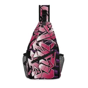 AOP Graffiti Chest Crossbody Bag with Adjustable Strap Black Cherry