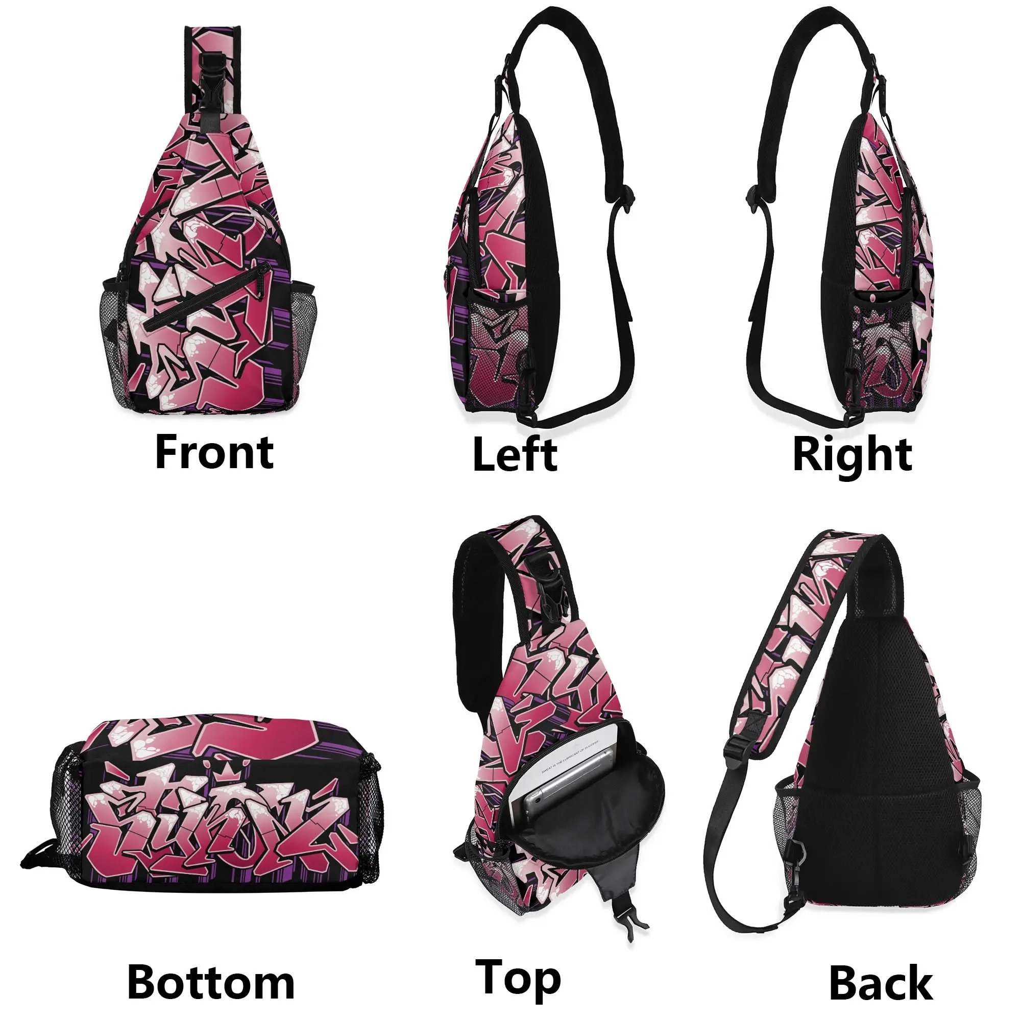 AOP Graffiti Chest Crossbody Bag with Adjustable Strap Black Cherry