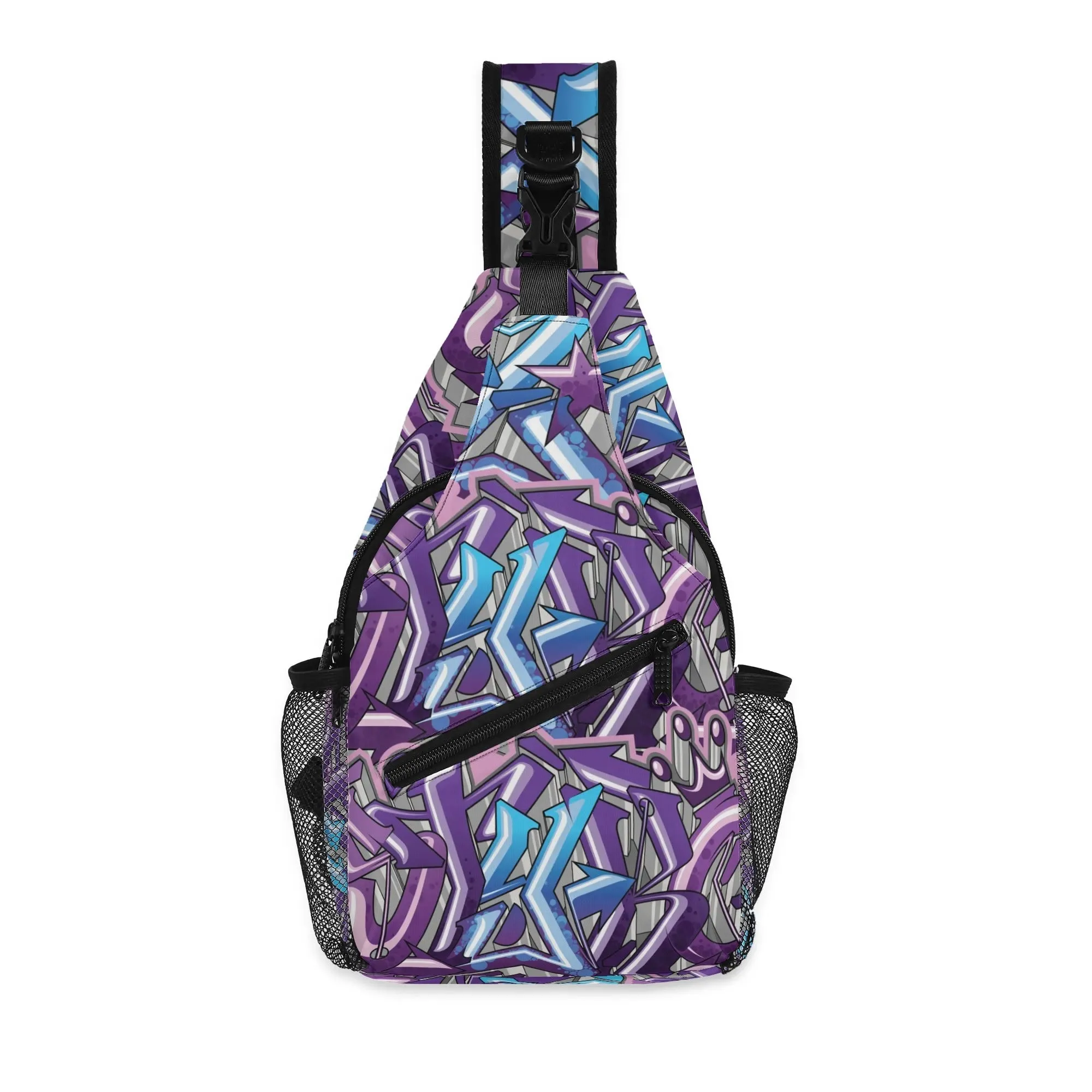 AOP Graffiti Chest Crossbody Bag with Adjustable Strap Stykonz Purple Wildstyle