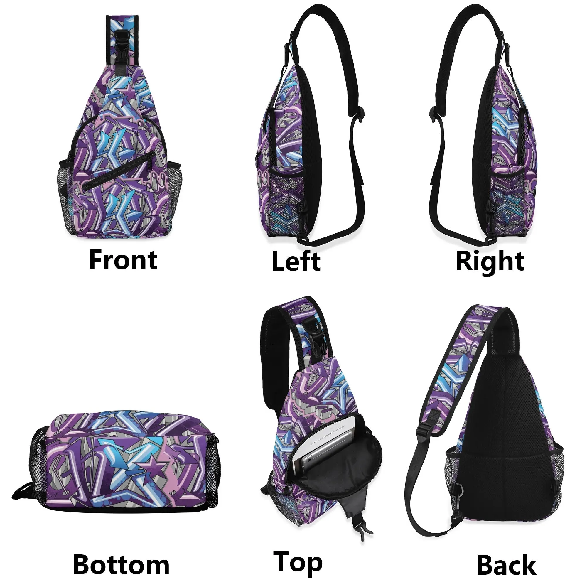 AOP Graffiti Chest Crossbody Bag with Adjustable Strap Stykonz Purple Wildstyle