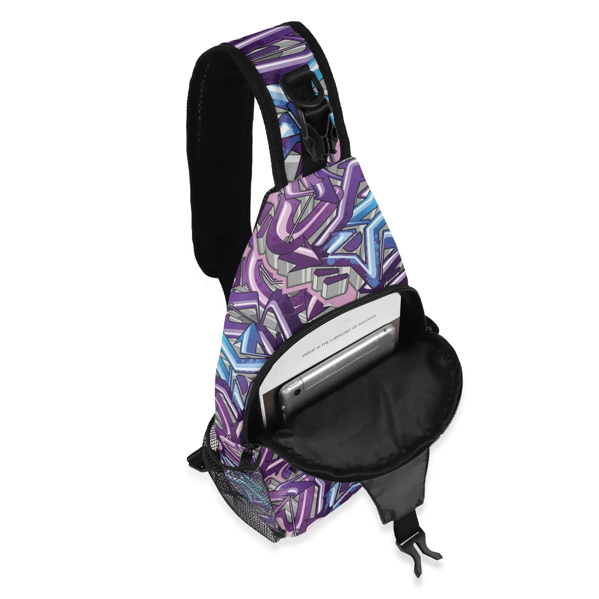 AOP Graffiti Chest Crossbody Bag with Adjustable Strap Stykonz Purple Wildstyle