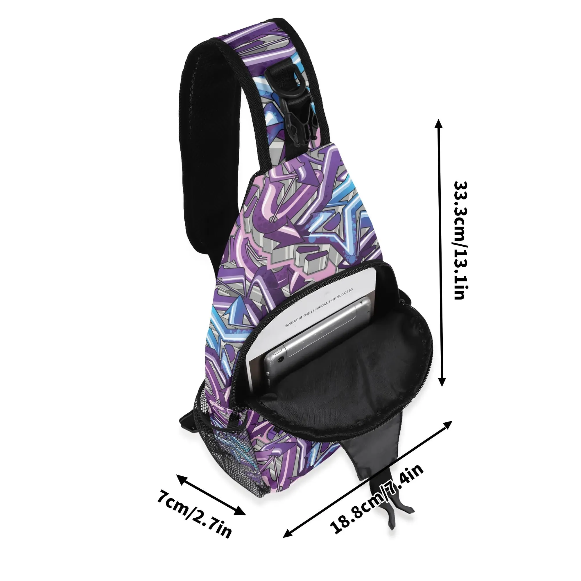 AOP Graffiti Chest Crossbody Bag with Adjustable Strap Stykonz Purple Wildstyle