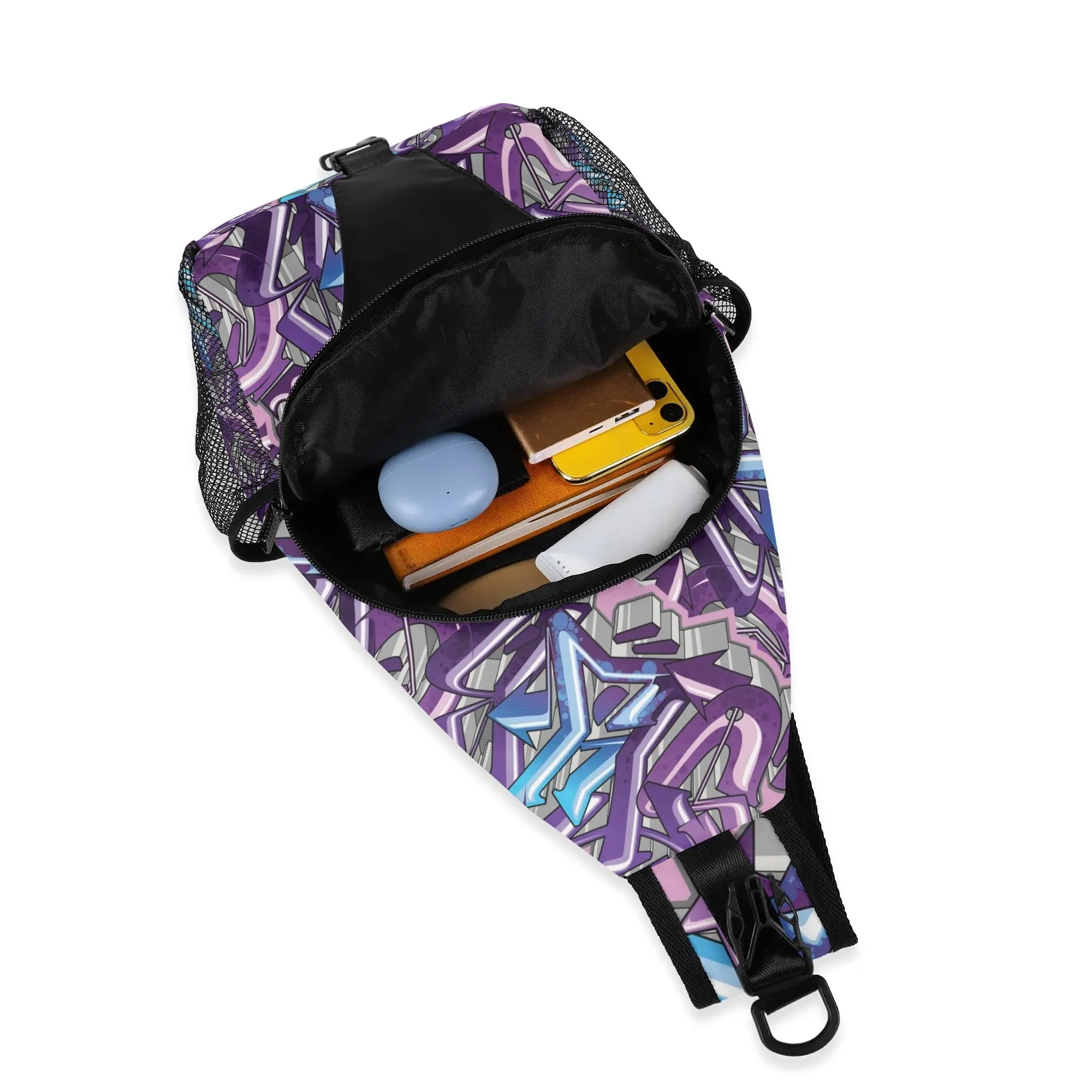 AOP Graffiti Chest Crossbody Bag with Adjustable Strap Stykonz Purple Wildstyle