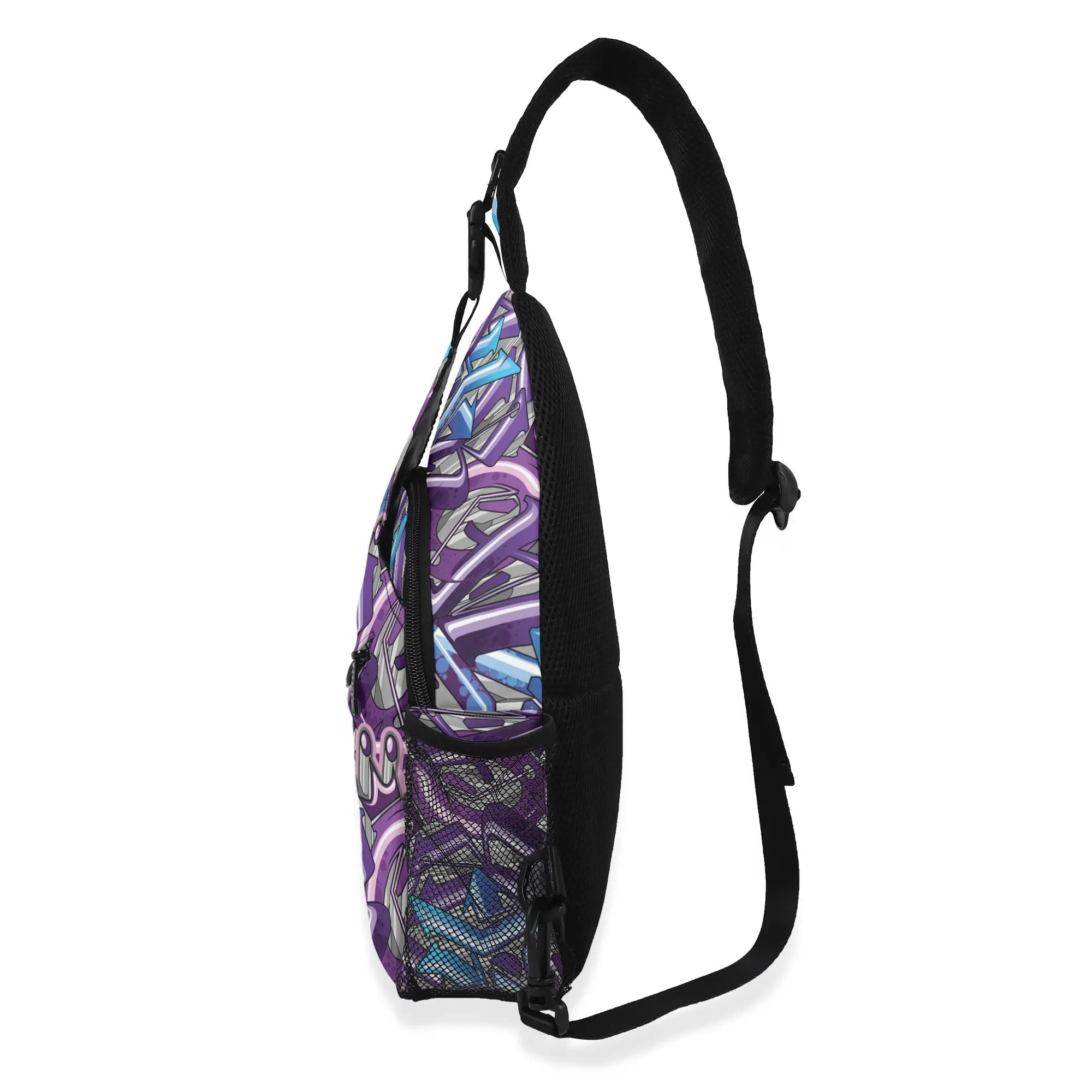 AOP Graffiti Chest Crossbody Bag with Adjustable Strap Stykonz Purple Wildstyle