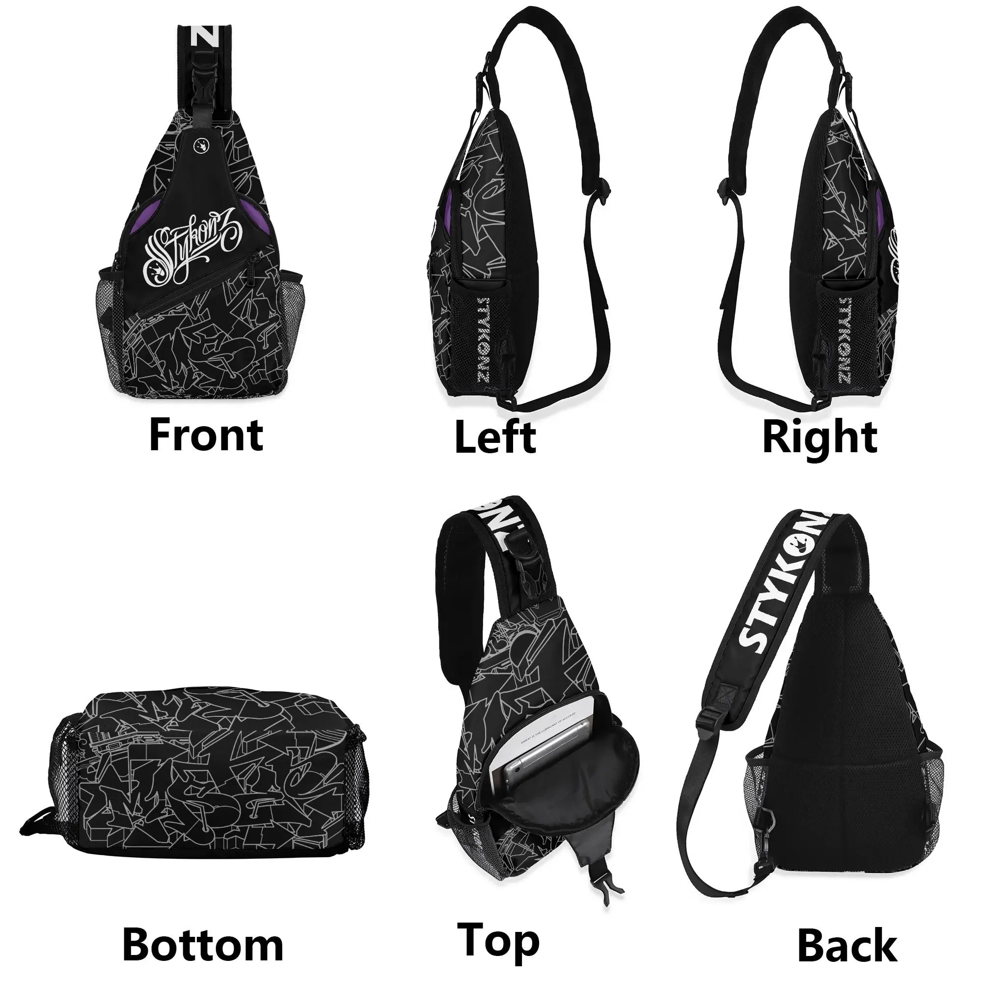 AOP Graffiti Chest Crossbody Bag with Adjustable Strap White Stykonz Ghost