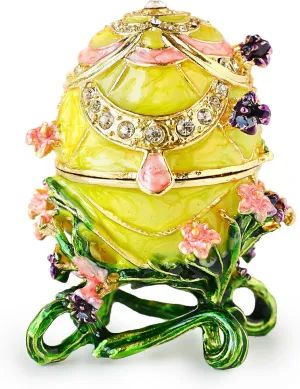 Apropos Hand-Painted Flowery Egg with Rich Enamel and Sparkling Rhinestones Jewelry Trinket Box