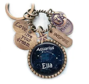 Aquarius Constellation Backpack-Purse Clip, Key Chain or Necklace, Custom Name, Late January or February Birthday, Zodiac Jewelry, Astrology, Birth Sign, Live Your Dream, Inspire, Keychain