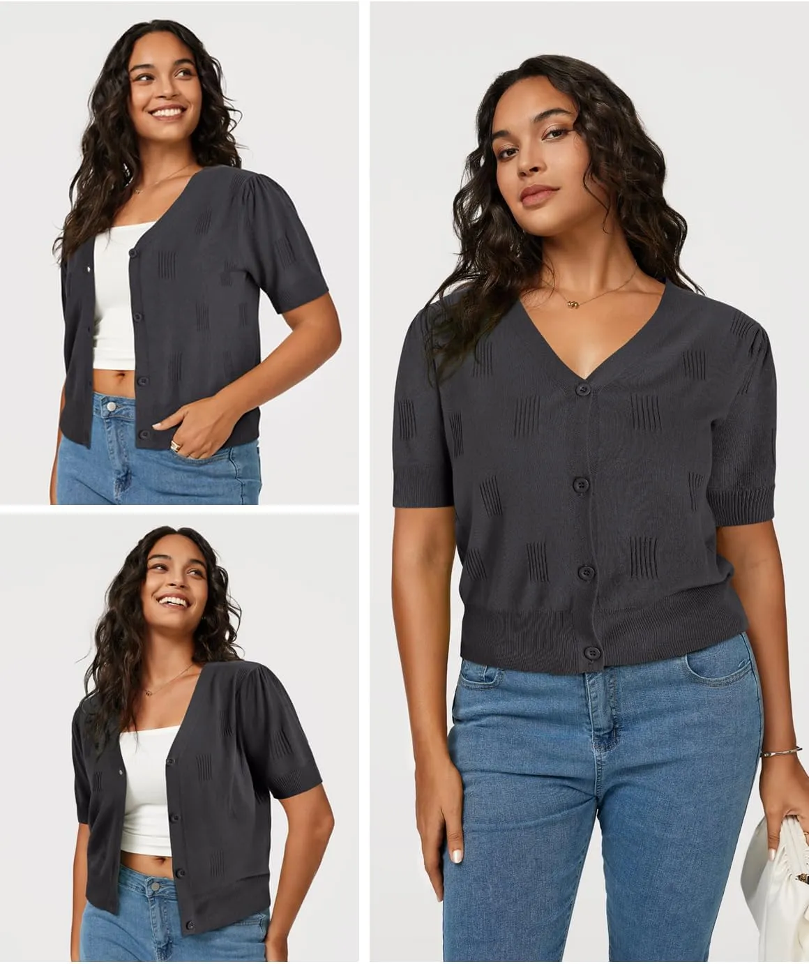 Arach&Cloz Women's Lightweight Summer Business Casual Cropped Short Sleeve Cardigan