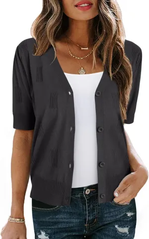 Arach&Cloz Women's Lightweight Summer Business Casual Cropped Short Sleeve Cardigan