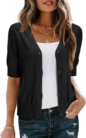 Arach&Cloz Women's Lightweight Summer Business Casual Cropped Short Sleeve Cardigan