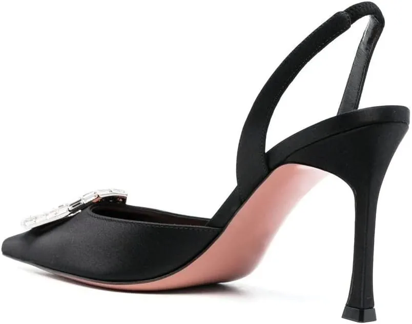 Arqa Women's Satin Slingback Pumps Pointed Toe Crystal-Embellished High Heels Dressy Stilettos Wedding Heeled Sandals