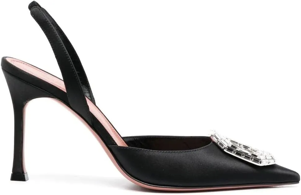 Arqa Women's Satin Slingback Pumps Pointed Toe Crystal-Embellished High Heels Dressy Stilettos Wedding Heeled Sandals