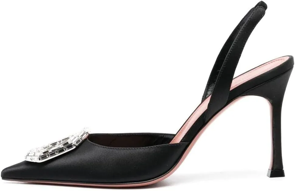 Arqa Women's Satin Slingback Pumps Pointed Toe Crystal-Embellished High Heels Dressy Stilettos Wedding Heeled Sandals