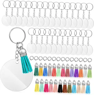 Artibetter Unique Acrylic Keychains Set 160 Pieces Blank Keyring DIY Accessories Tassels Decorative Keychain Charms