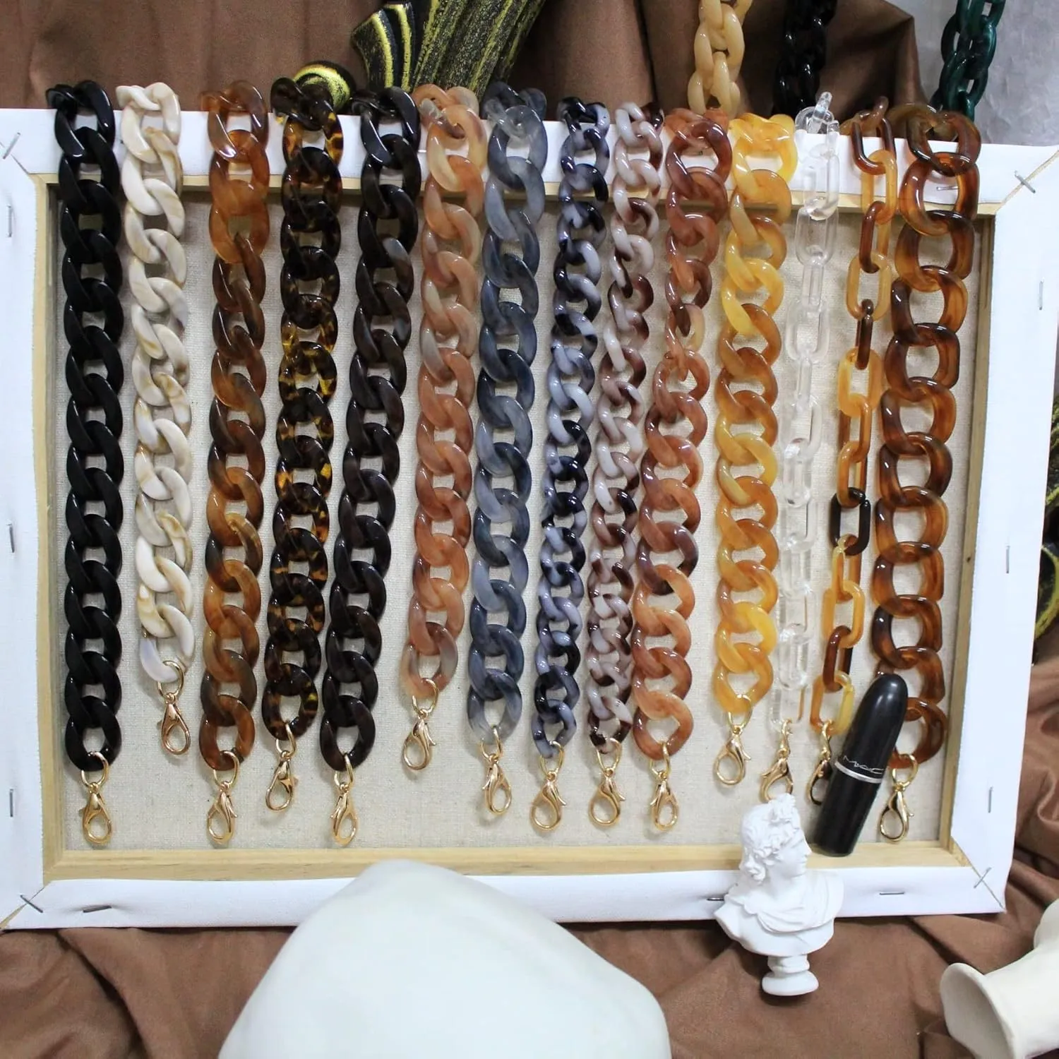AUMEY 18 inch Oval Acrylic Chain and Clear Hand Bag Chain Set with Buckles