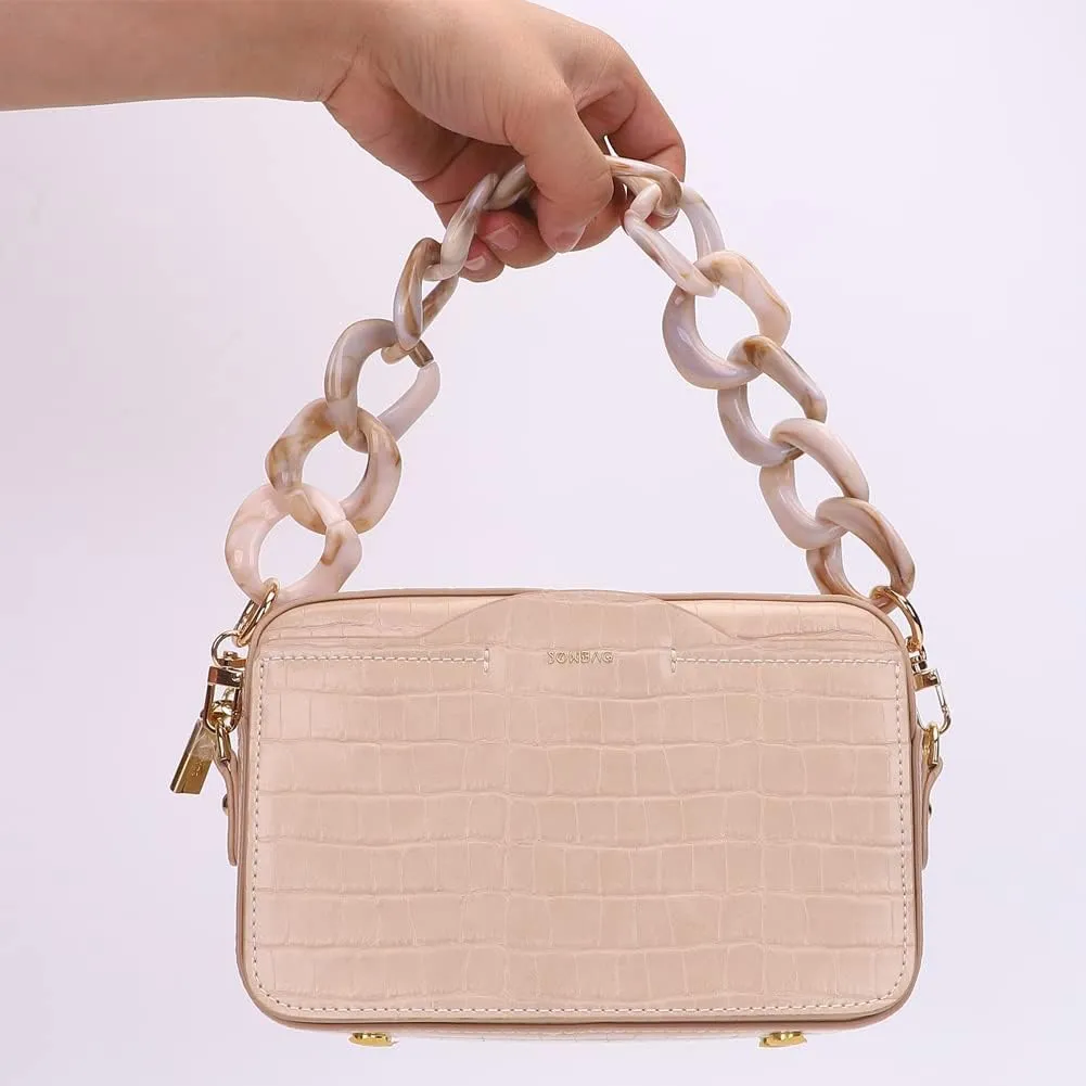 AUMEY 18 inch Oval Acrylic Chain and Clear Hand Bag Chain Set with Buckles