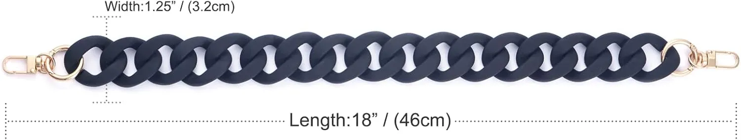 AUMEY Large Flat Chain Strap - Acrylic Luxury Handbag Strap Fashionable Replacement Purse Clutches Handles for DIY Crafts, 15.7 inch of Each … (02- Black)