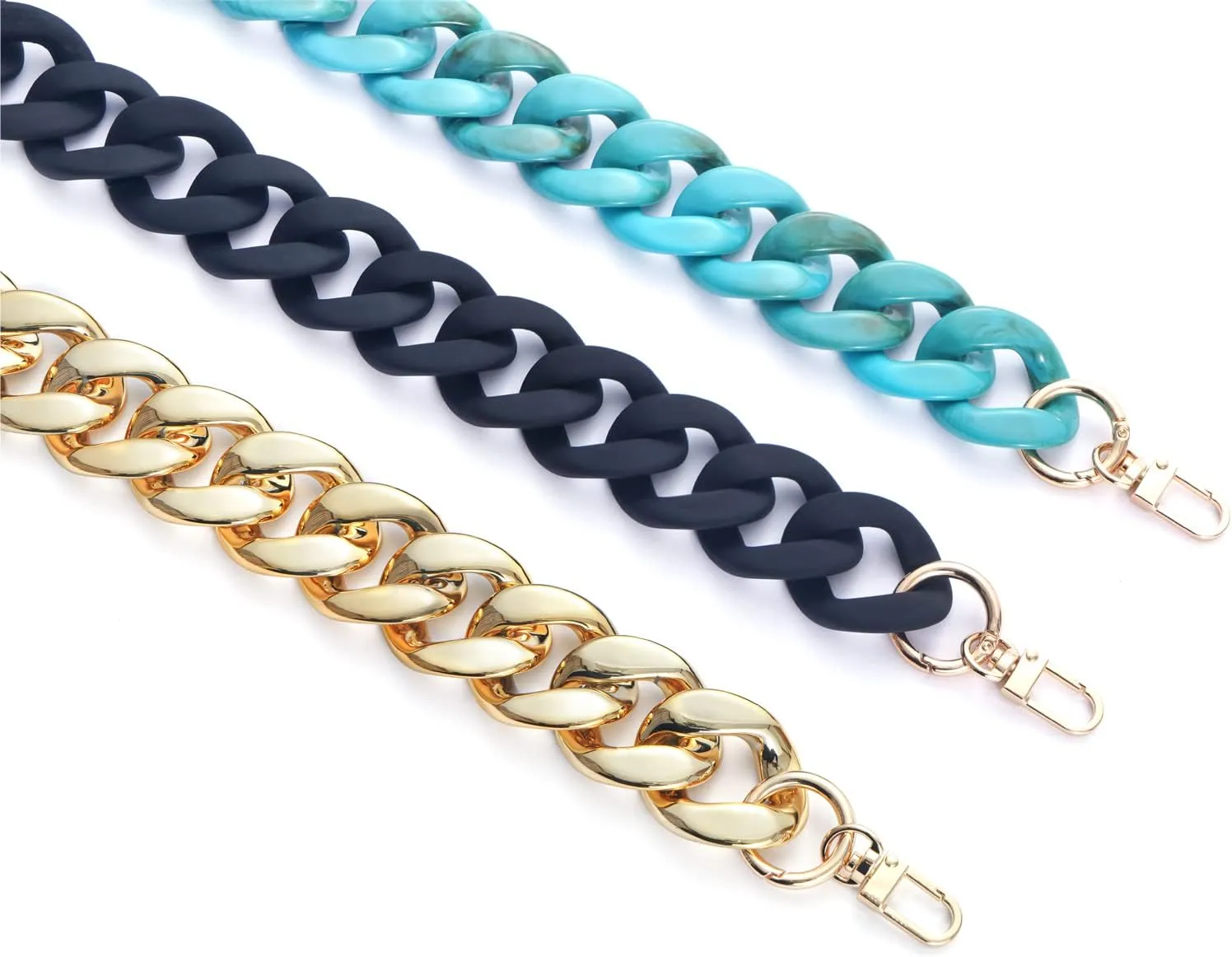 AUMEY Large Flat Chain Strap - Acrylic Luxury Handbag Strap Fashionable Replacement Purse Clutches Handles for DIY Crafts, 15.7 inch of Each … (02- Black)