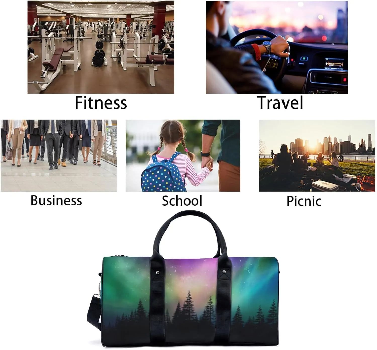 Aurora Forest Travel Duffel Bag for Woman Weekender Bag Man Tote Gym Bag Sport Gym Bag Hospital Bag for Labor and Delivery Overnight Bag Luggage Bag