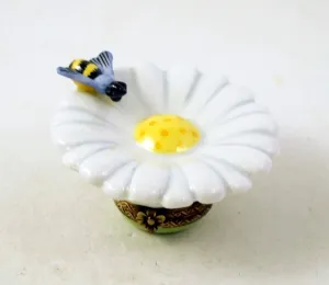 Authentic French Porcelain Hand Painted Limoges Box Beautiful Daisy Flower with Bee
