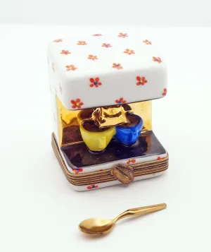 Authentic French Porcelain Hand Painted Limoges Trinket Box Coffee Machine