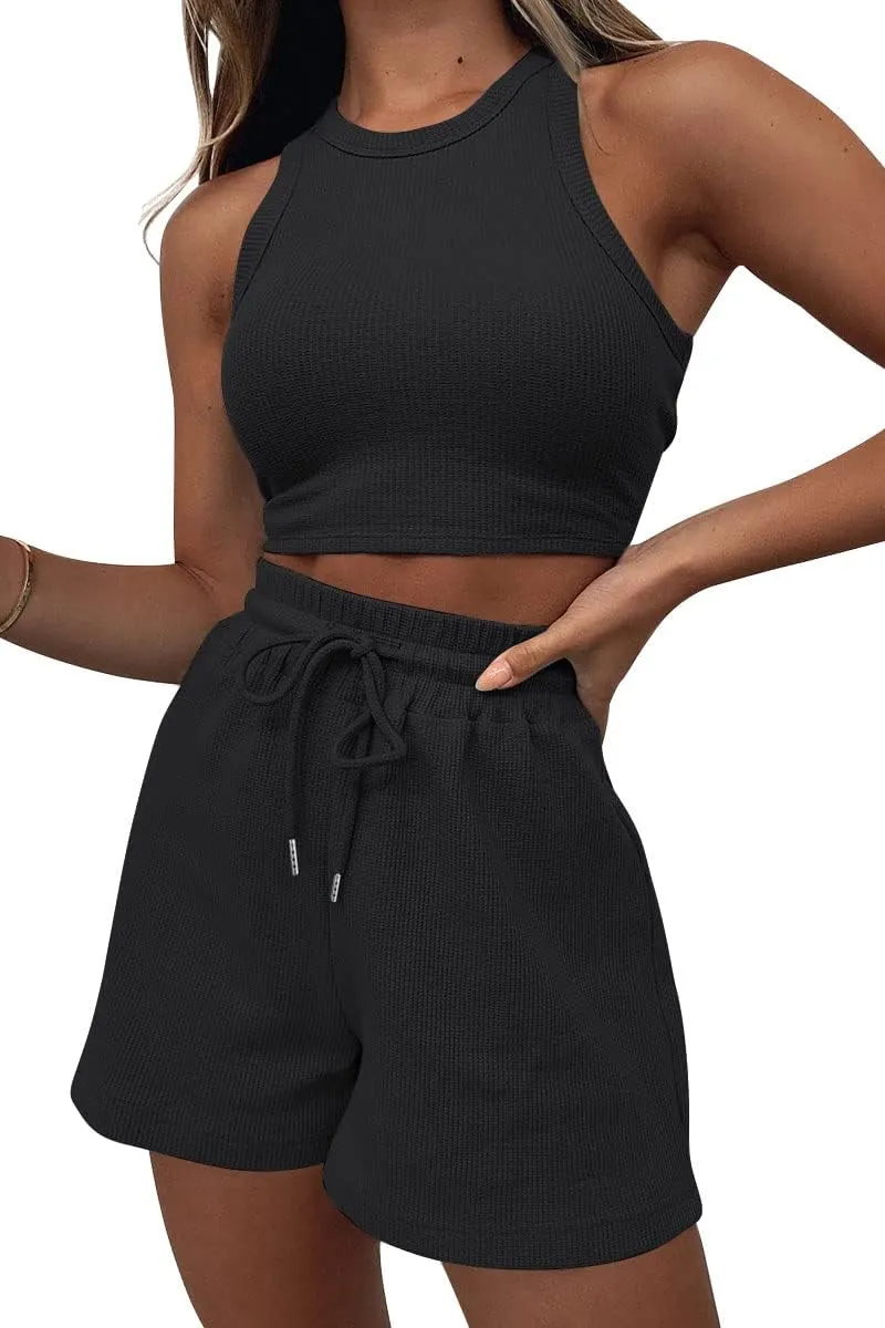 AUTOMET Womens 2 Piece Shorts Lounge Sets Two Piece Summer Workout Outfits Beach Vacation Trendy 2025 Clothes