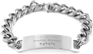 Aviation Manager Mom Stainless Steel Bracelet for Mom Gifts from Daughters Sons Boyfriend Dad - Mothers Day, Wife, Mom, Aviation Manager Mom - Mother Gifts