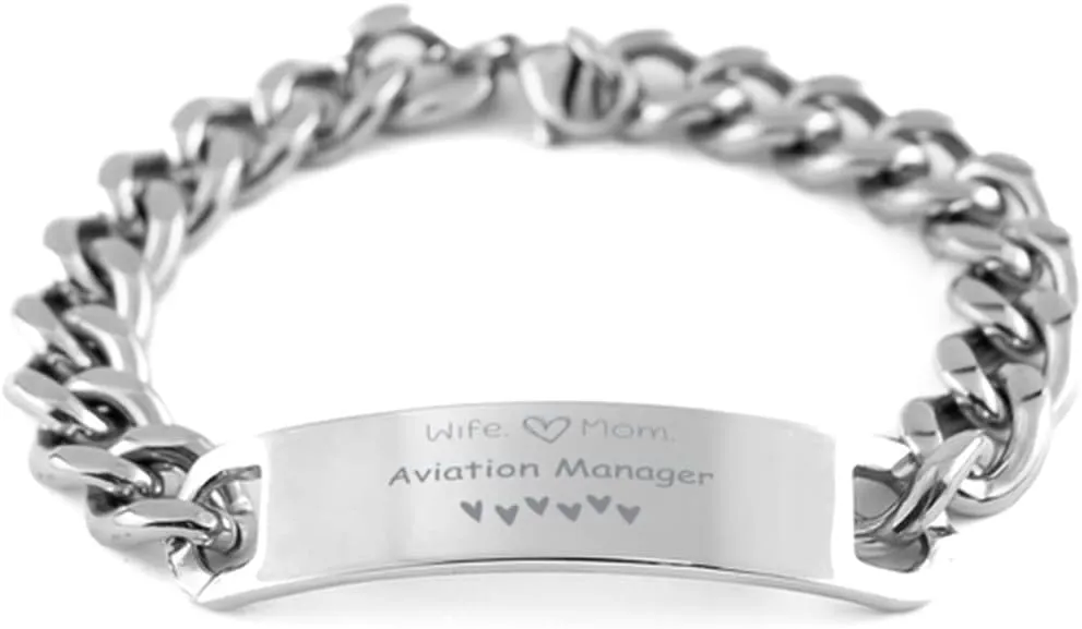 Aviation Manager Mom Stainless Steel Bracelet for Mom Gifts from Daughters Sons Boyfriend Dad - Mothers Day, Wife, Mom, Aviation Manager Mom - Mother Gifts