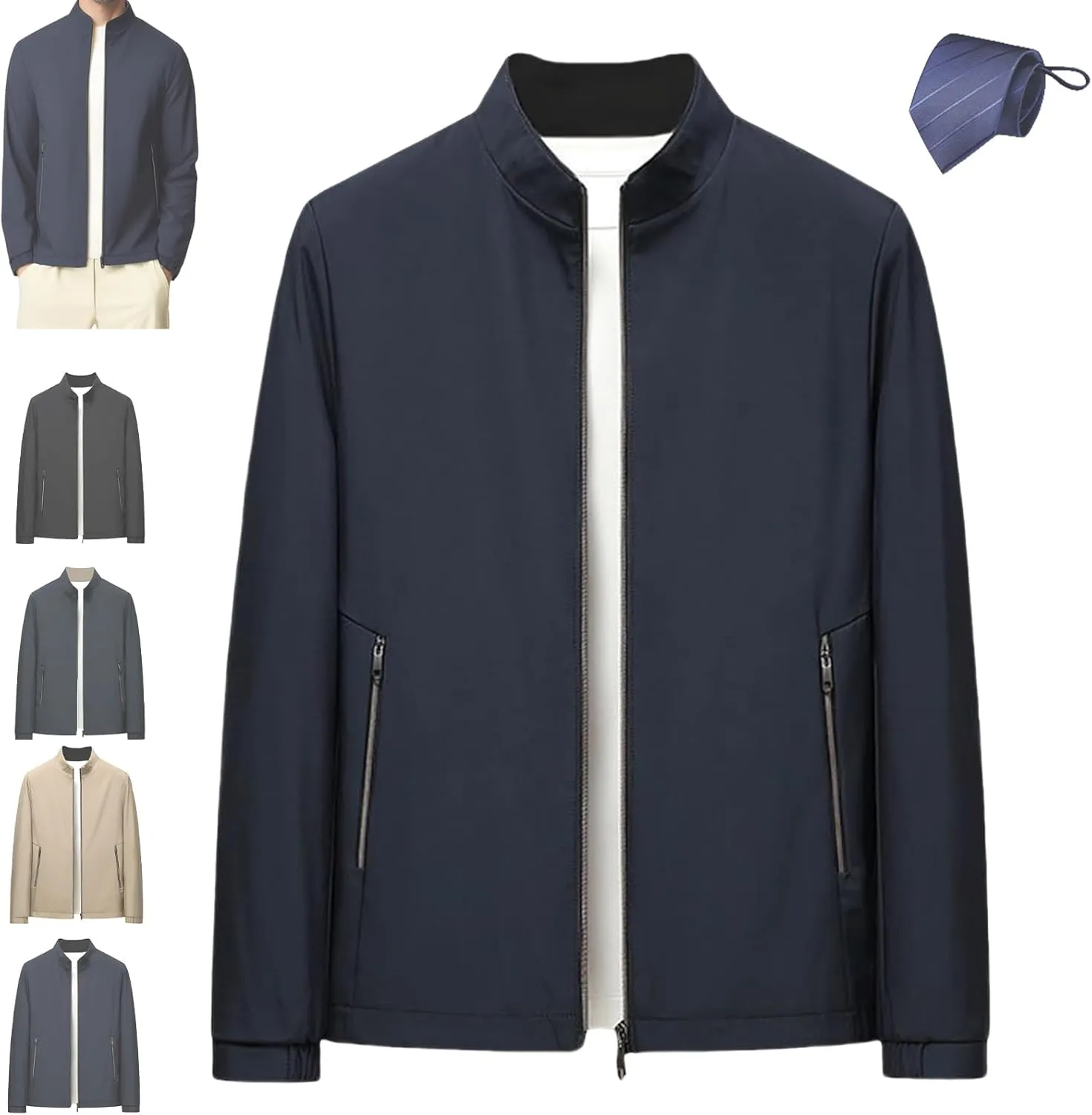 Aviation Men's Standing Collar Zipper Casual Jacket, Lightweight Windbreaker Jackets with Pocket Casual Work Outwear