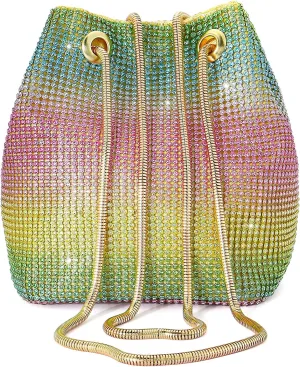 Ayliss Women's Full Rhinestones Bucket Bag Mini/Small Crossbody Shoulder Evening Shinny Bling Clutch Purse Bucket Handbag