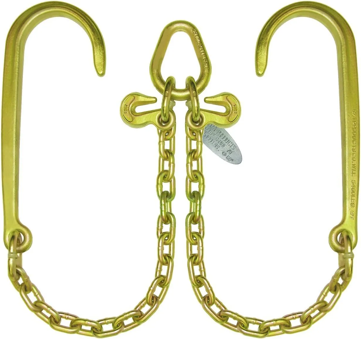 BA Products Grade 70 V Chain with 15" J Hook & Grab Hook on Pear Link 2' Legs Tow Truck Wrecker Recovery