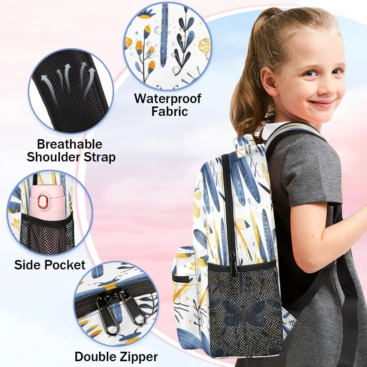 Backpack for Women Men, Waterproof Dragonfly Wildflowers Casual Back Packs, Lightweight Farmhouse Dragonfly Daypack Bags for Travel Camping Work