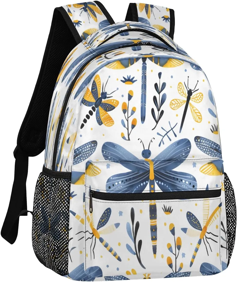 Backpack for Women Men, Waterproof Dragonfly Wildflowers Casual Back Packs, Lightweight Farmhouse Dragonfly Daypack Bags for Travel Camping Work