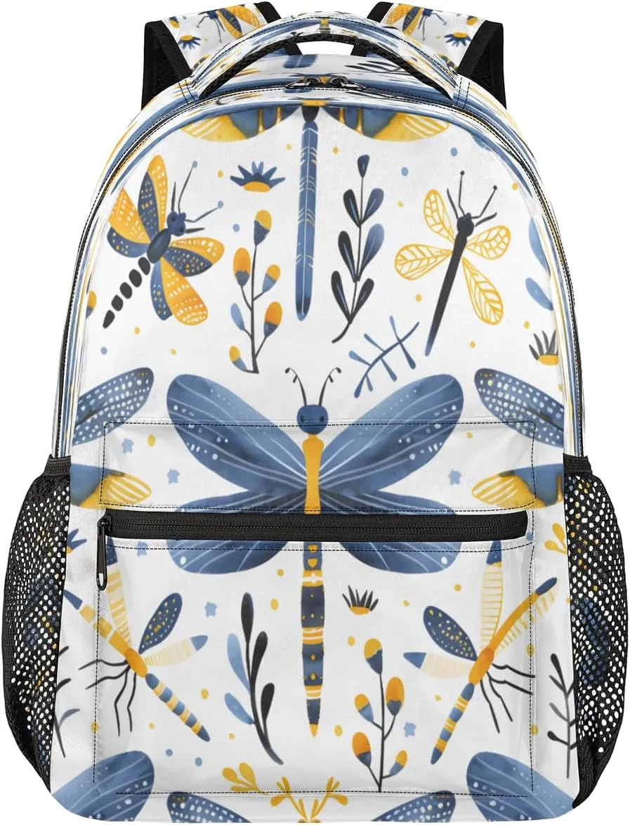 Backpack for Women Men, Waterproof Dragonfly Wildflowers Casual Back Packs, Lightweight Farmhouse Dragonfly Daypack Bags for Travel Camping Work