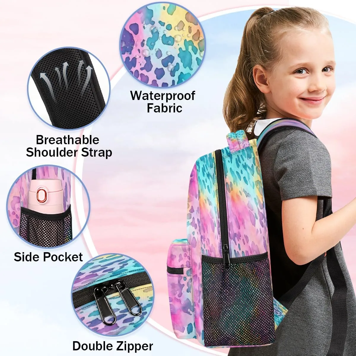 Backpack for Women Men, Waterproof Leopard Print Casual Back Packs, Lightweight Colourful Leopard Daypack Bags for Travel Camping Work