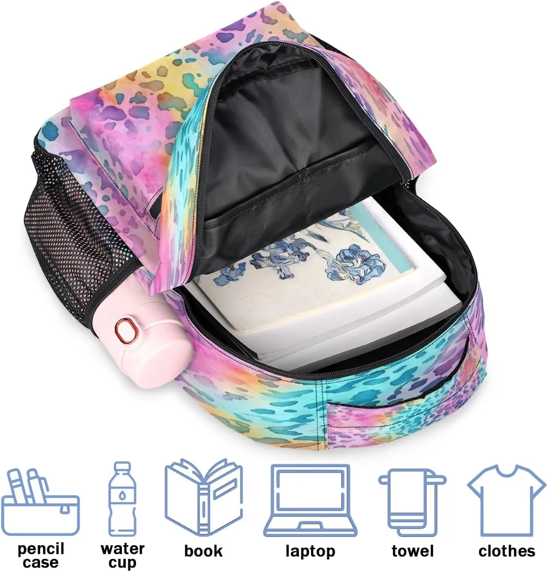 Backpack for Women Men, Waterproof Leopard Print Casual Back Packs, Lightweight Colourful Leopard Daypack Bags for Travel Camping Work