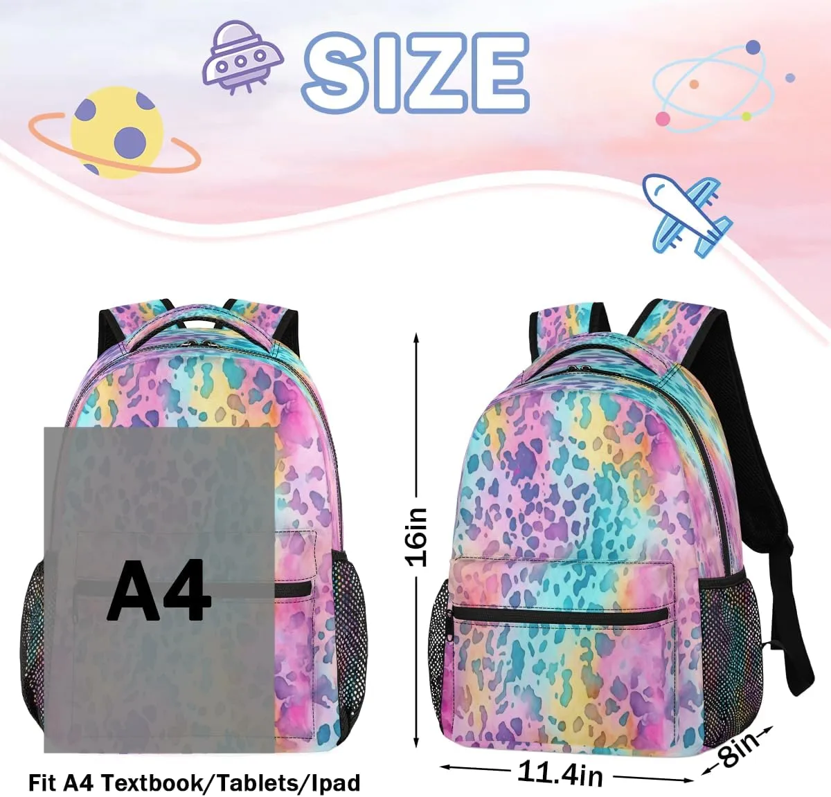 Backpack for Women Men, Waterproof Leopard Print Casual Back Packs, Lightweight Colourful Leopard Daypack Bags for Travel Camping Work