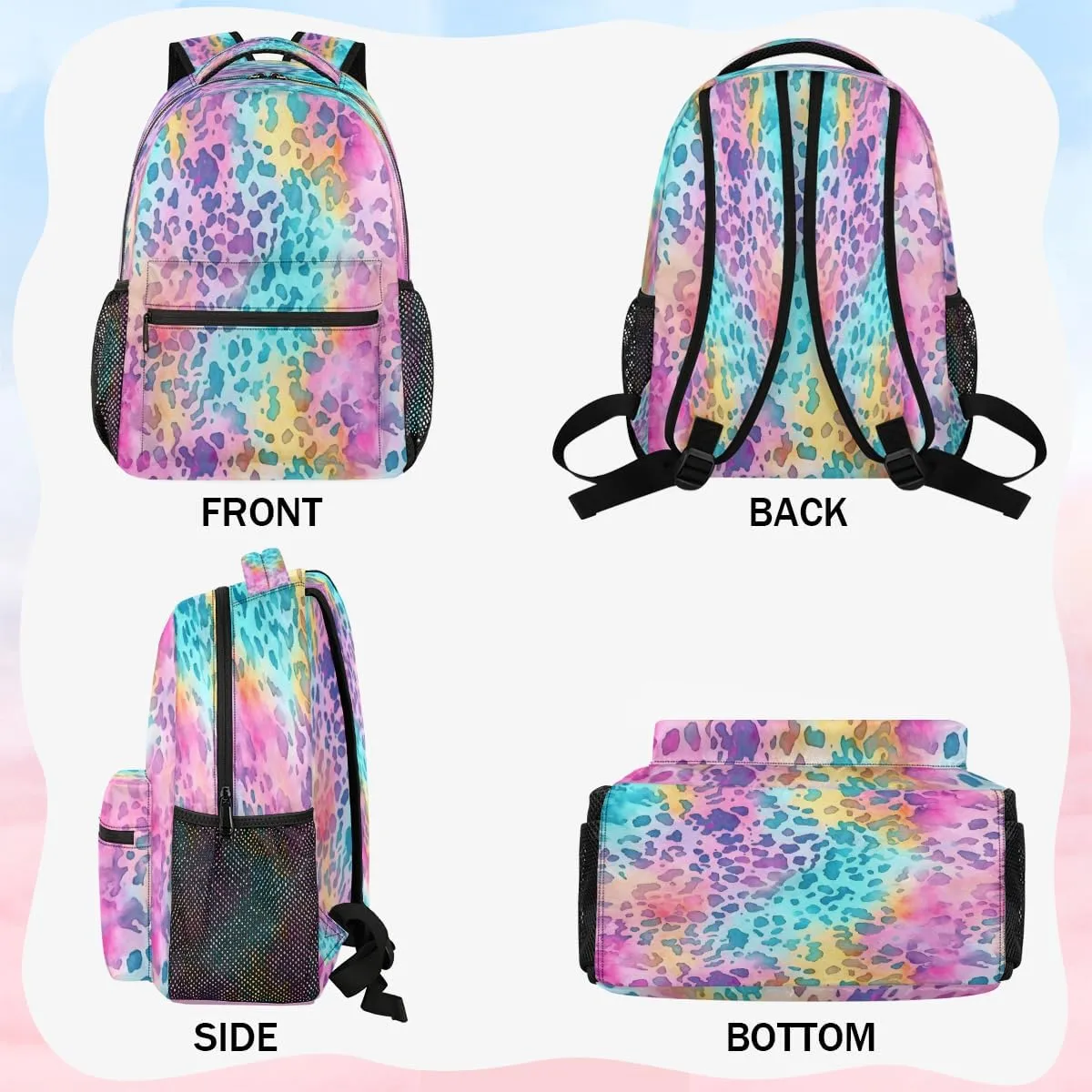 Backpack for Women Men, Waterproof Leopard Print Casual Back Packs, Lightweight Colourful Leopard Daypack Bags for Travel Camping Work