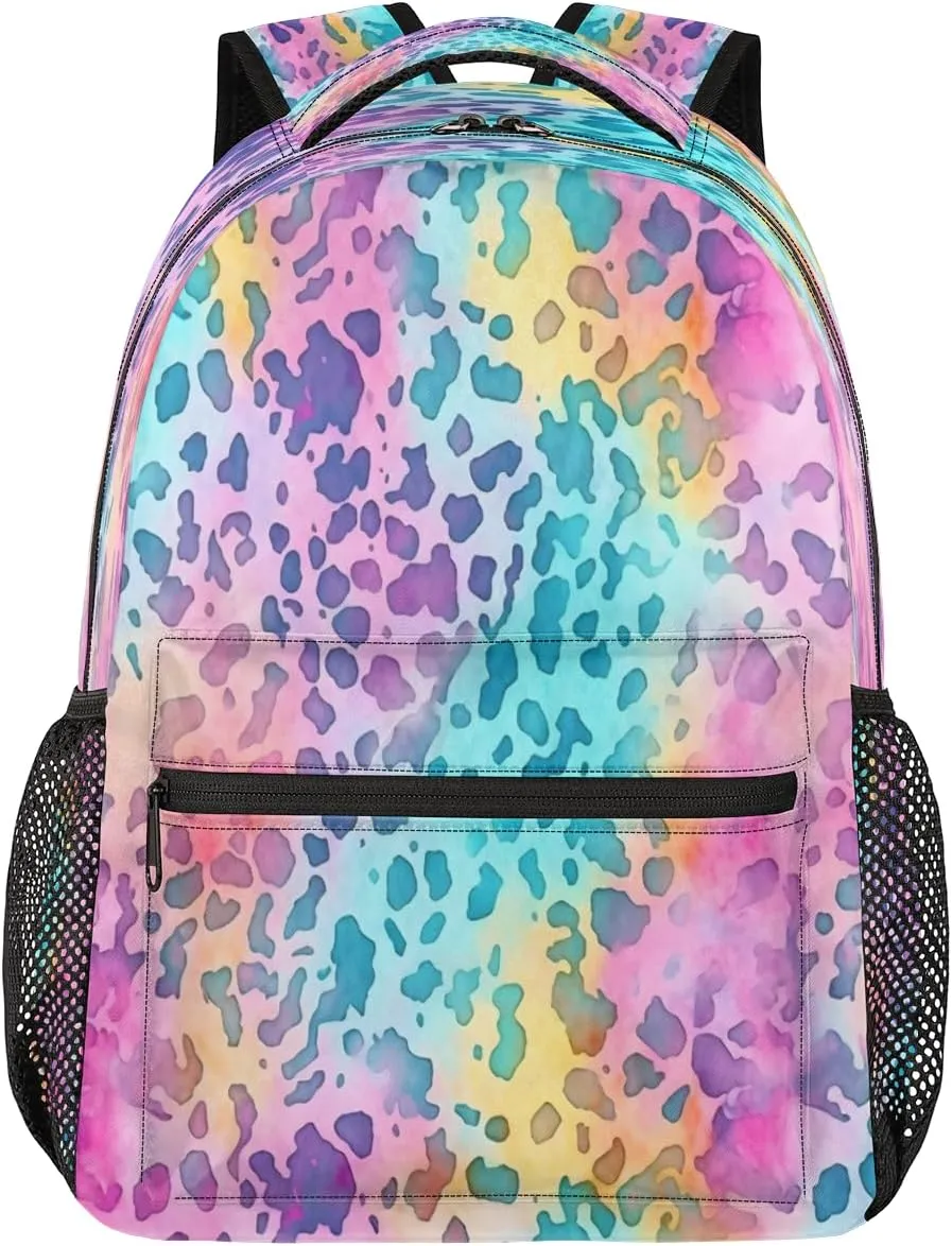 Backpack for Women Men, Waterproof Leopard Print Casual Back Packs, Lightweight Colourful Leopard Daypack Bags for Travel Camping Work