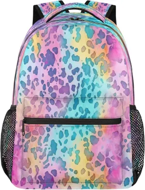 Backpack for Women Men, Waterproof Leopard Print Casual Back Packs, Lightweight Colourful Leopard Daypack Bags for Travel Camping Work