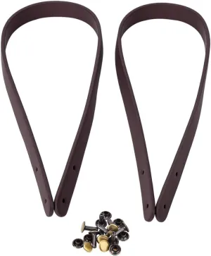 Bag Strap 65cm Replacement Handmade Leather Bag Handles with Bronze Rivets Sew On Bag Straps for Women DIY Luggage Shoulder Handbag Wristband Tote Purse Making Accessories Supplies 2 Pcs(Coffee)